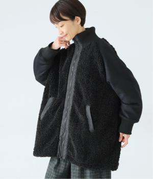 ボアナイロンハーフコート(ブラック-F)