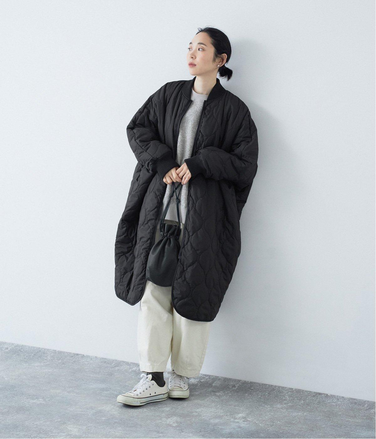 キルティングリバーシブルドルマンコート(ブラック-F)