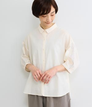 60sキャンブリックエンブロイダリークォータースリーブシャツ(アイボリー-F)