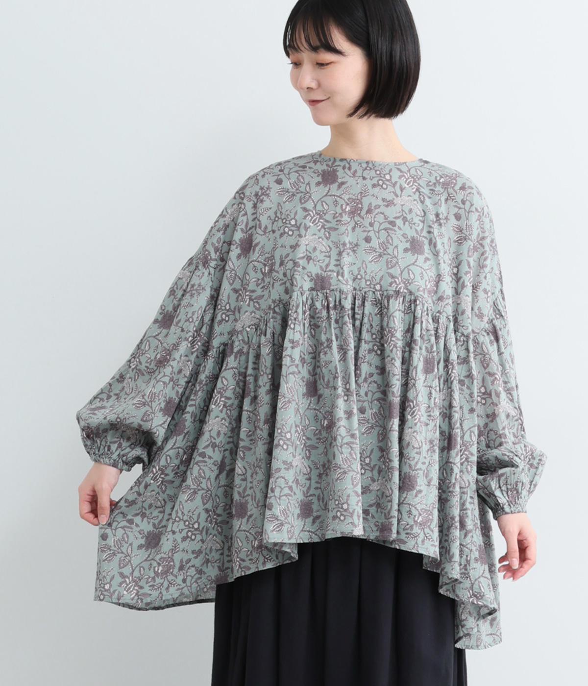 80sボイルハンドプリンティングワイドプルオーバー(ターコイズ-F)