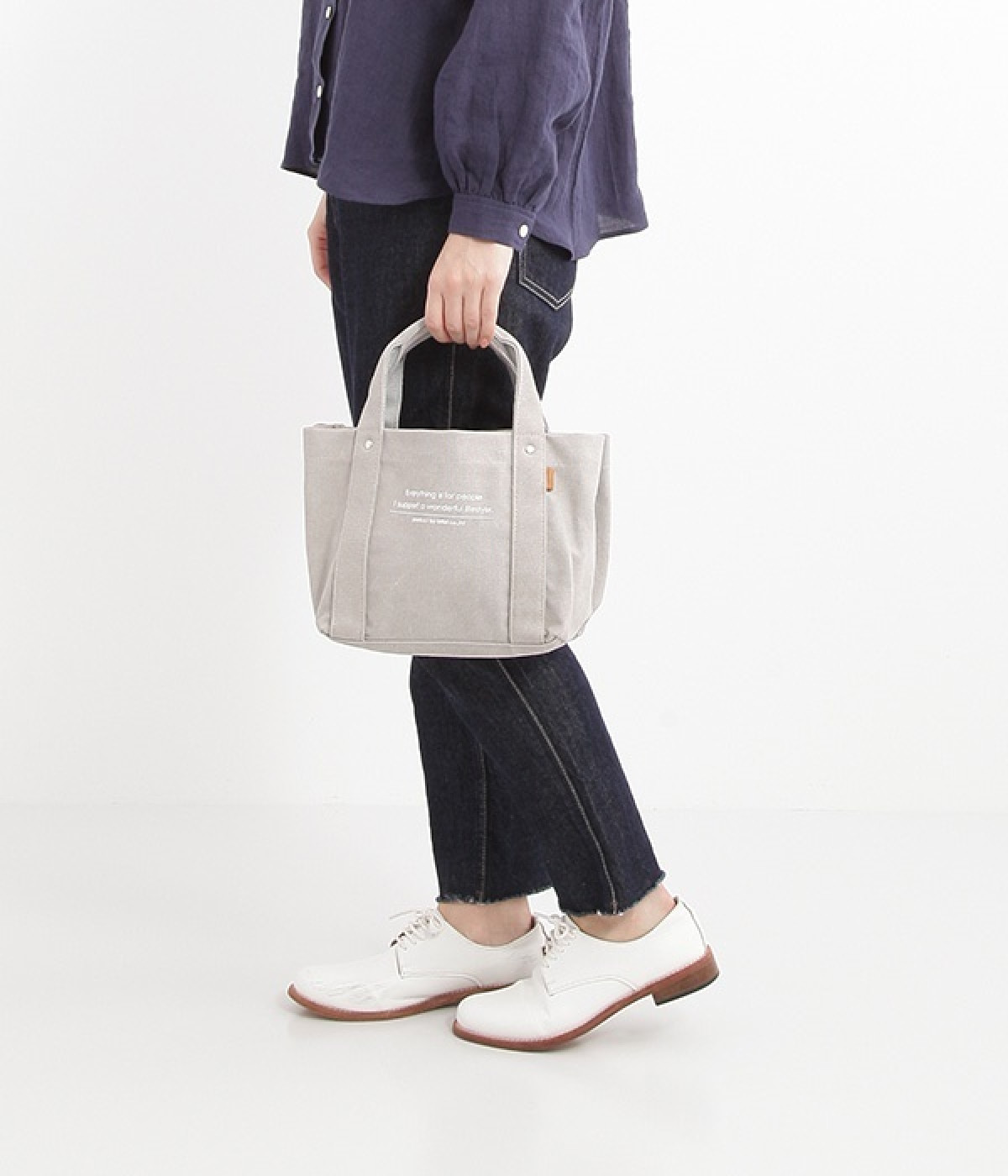 帆布仕切りバッグ　手提げバッグ(グレー-ONESIZE)