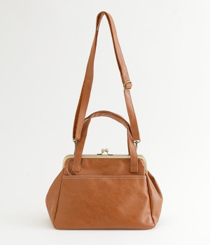 ナチュラル合皮がま口2WAYバッグ(ブラウン-ONESIZE)