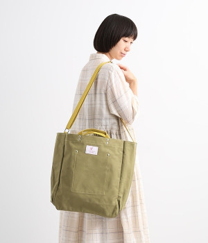帆布配色　２WAYバッグ(カーキ-ONESIZE)