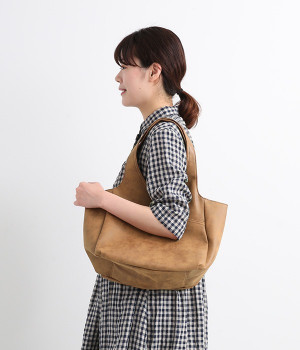 合皮アンティーク　トートバッグ大(ブラウン-ONESIZE)