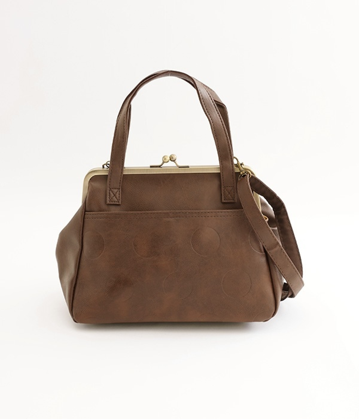 合皮ドット　がま口ショルダーバッグ(ブラウン-ONESIZE)