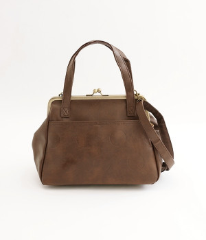 合皮ドット　がま口ショルダーバッグ(ブラウン-ONESIZE)