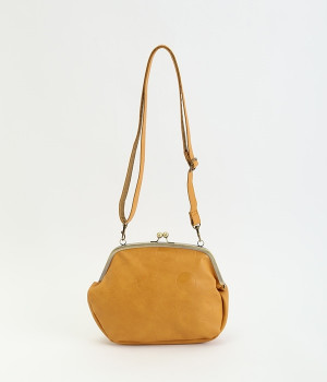 合皮ドット　がま口ショルダーバッグ丸(イエロー-ONESIZE)