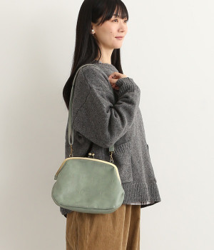 合皮ドット　がま口ショルダーバッグ丸(グリーン-ONESIZE)