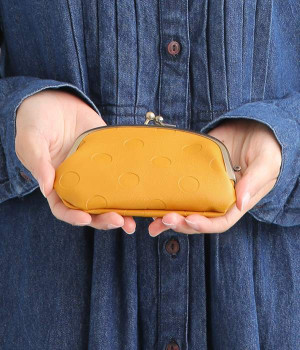 合皮ドット　がま口ミニ財布(イエロー-ONESIZE)