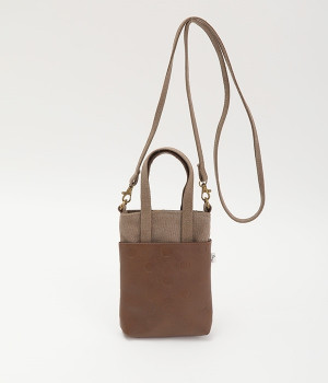 帆布×ドット　合皮マイクロバッグ(ブラウン-ONESIZE)