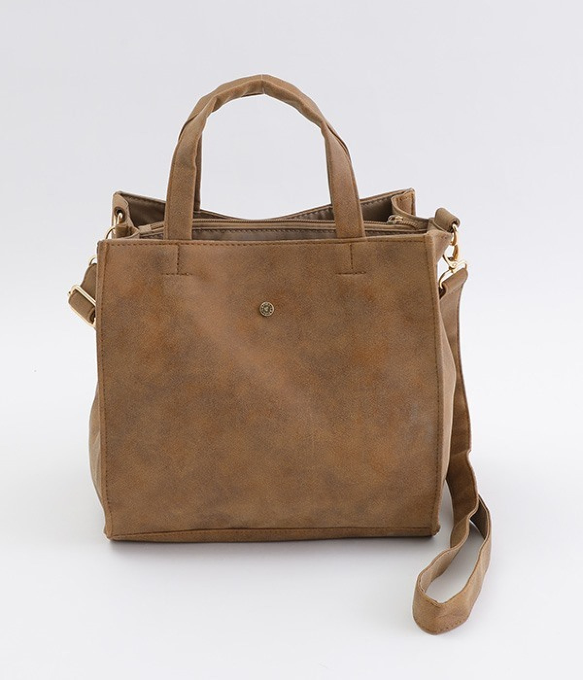 マット合皮シンプル2WAYトートバッグ(ブラウン-ONESIZE)