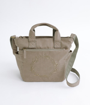 ピーチスキン風　刺繍ショルダーバッグ(グレージュ-ONESIZE)