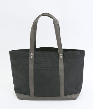 ポリキャンバス×合皮　舟型トートバッグ(ブラック-ONESIZE)