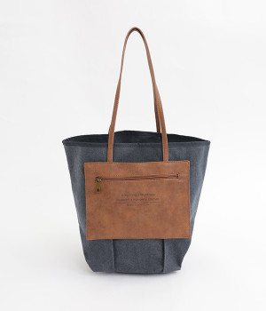 帆布×合皮　2WAYトートバッグ(ネイビー-ONESIZE)