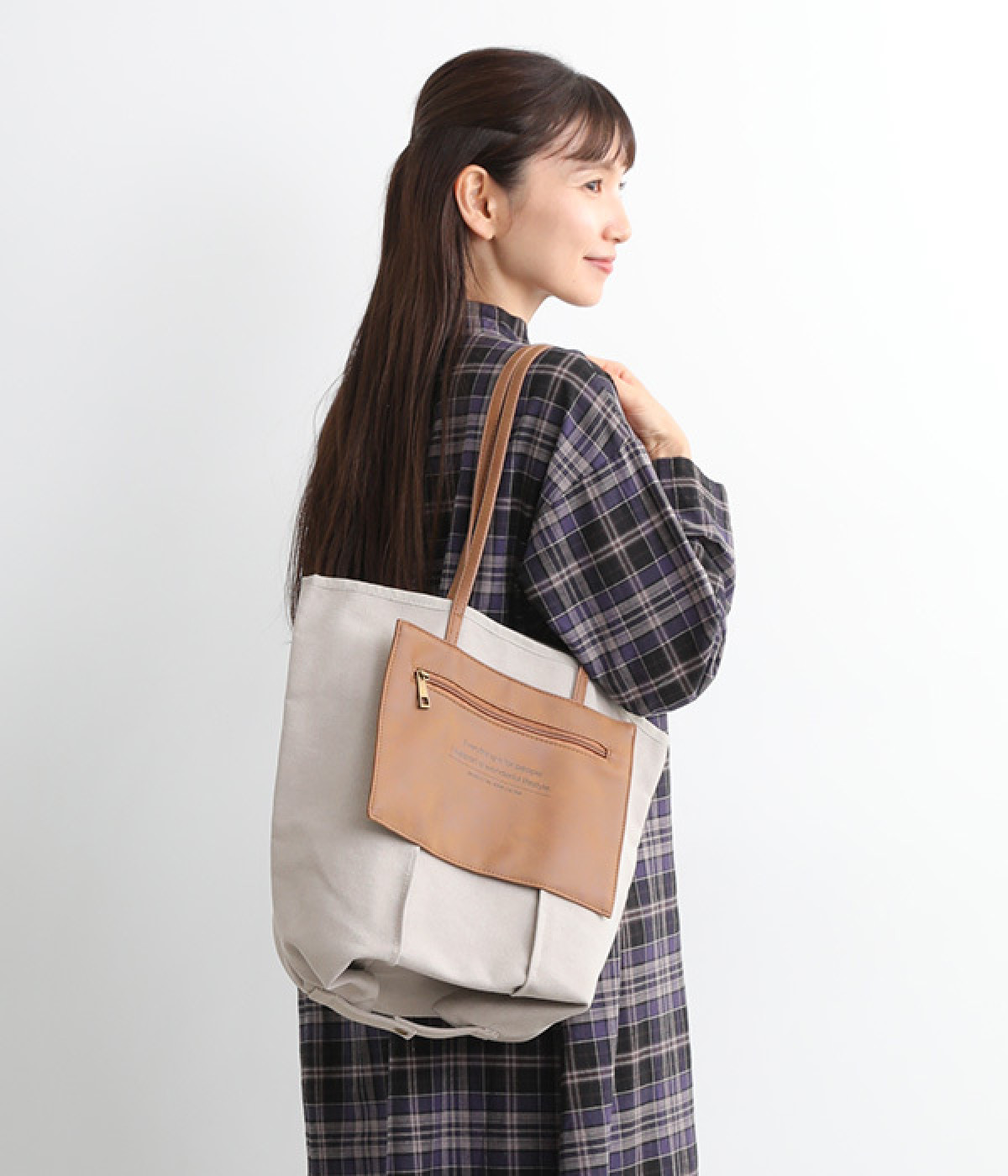 帆布×合皮　2WAYトートバッグ(グレー-ONESIZE)