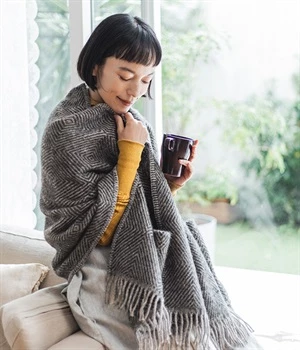 ラプアンカンクリ　ポケットショール　MARIA(ブラック×グレー-ONESIZE)