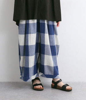 コットントップガーゼバルーンパンツ(アイボリー×インクブルー-ONESIZE)