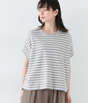 接結スーピマコットンワイドプルオーバー(グレー×ホワイト-ONESIZE)