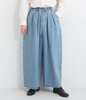 コットンリネンデニムワイドパンツ(【削除】インディゴ加工ブリーチ-ONESIZE)