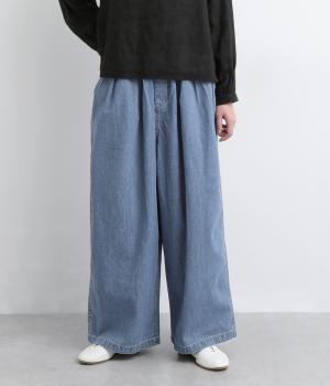 コットンリネンデニムワイドパンツ(インディゴブリーチ-F)