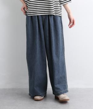 コットンリネンデニムワイドパンツ(インディゴブルー-F)