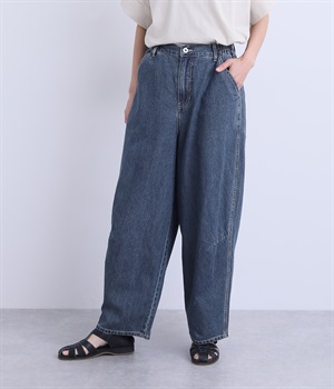 コットンリネンデニムコクーンパンツ(インディゴブルー-ONESIZE)
