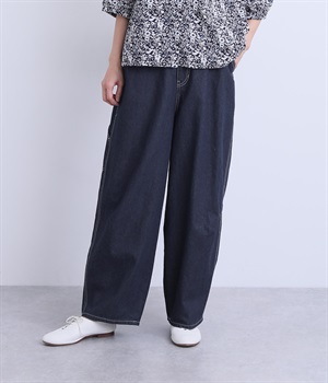 コットンリネンデニムコクーンパンツ(インディゴネイビー-ONESIZE)