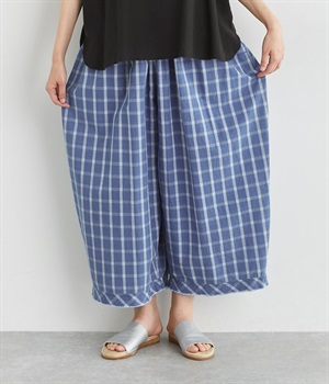インディゴ染めチェックバルーンパンツ(インディゴブルー-ONESIZE)