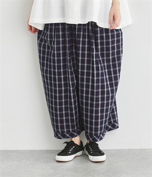 インディゴ染めチェックバルーンパンツ(インディゴネイビー-ONESIZE)