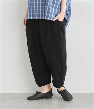 コットンリネンツイルサイドポケットテーパードパンツ(ブラック-ONESIZE)