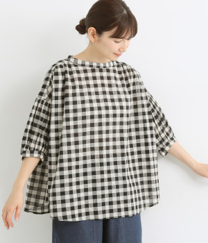 2wayギャザーブラウス(ブラック×キナリ-ONESIZE)