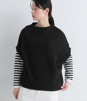 接結スーピマコットン袖切替えワイドプルオーバー(ブラック-ONESIZE)