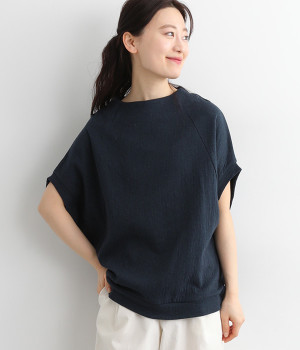 接結スーピマコットン袖切替えワイドプルオーバー(ネイビー-ONESIZE)