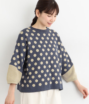 ジャカードドットワイドニットプルオーバー(インディゴネイビー-ONESIZE)