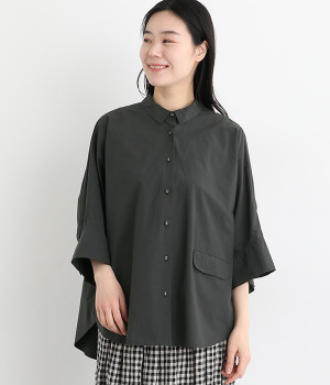 コットンタイプライターサイドポケットドルマンブラウス(ブラック-ONESIZE)