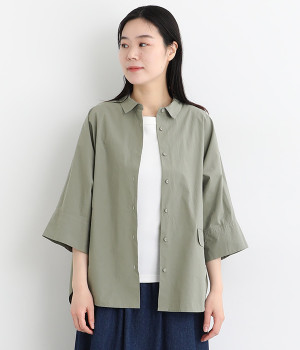 コットンタイプライターサイドポケットドルマンブラウス(モスグレー-ONESIZE)