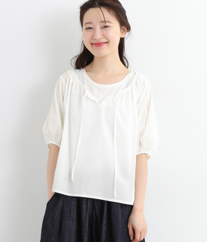 コットンドットドビーランタンスリーブブラウス(オフホワイト-ONESIZE)