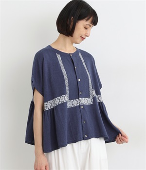 リネンブレンド2wayニットプルオーバー(インディゴ-ONESIZE)