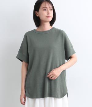 コットンリネンミラノリブドルマンワイドプルオーバー(グリーン-ONESIZE)