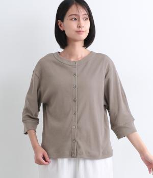 コットンリネンミラノリブ2wayカーディガン(モカグレー-ONESIZE)
