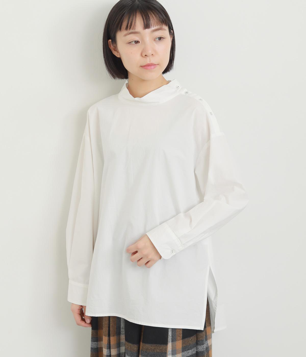 コットンタイプライター　ハイネックブラウス(オフホワイト-F)