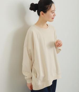 度詰めミニ裏毛　サイドポケットプルオーバー(エクリュベージュ-F)