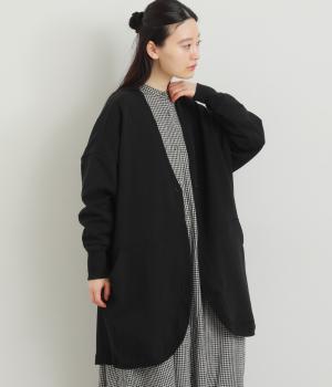 度詰めミニ裏毛　サイドポケットロングカーディガン(ブラック-F)