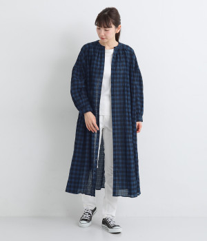 切替ギャザーワンピース(ネイビー×ブラック-ONESIZE)