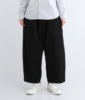 ウェザークロスピグメントバイオウォッシュ加工コクーンワイドパンツ(ブラック-F)