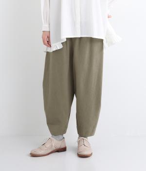 リネンコットンカツラギサイドボックステーパードパンツ(ダークグレー-F)