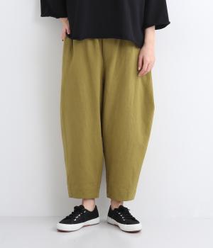 リネンコットンカツラギサイドボックステーパードパンツ(マスタード-F)