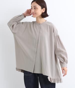 コットンボイル裾サイドフリルブラウス(グレー-F)