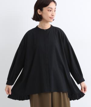 コットンボイル裾サイドフリルブラウス(ブラック-F)