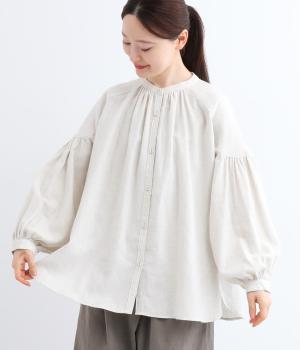 コットンビエラトップ起毛ギャザーブラウス(オートミールグレー-F)